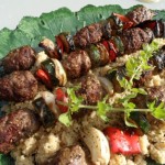 Za’atar Lamb Meatball Skewers with Zucchini, Red Pepper and Onion 