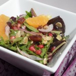 Moroccan Salad with Pomegranates, Oranges, Dates, Almonds and a Pomegranate Balsamic Vinaigrette