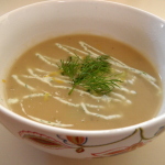 Cream of Fennel, Leek and Potato Soup with Dill Crema and Cucumber and Lemon Gremolata