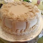 White Cake with Marzipan and Raspberry Filling and Buttercream
