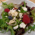 Salad with Raspberries, Blueberries, Shallots, Toasted Almonds and Goat Cheese with a Raspberry Vinaigrette