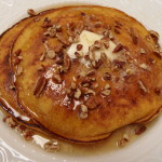 Pumpkin Pancakes with Pecans and Maple Syrup