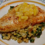 Meyer Lemon Glazed Catfish with Ginger Collard Greens and Cracked Freekeh Salad