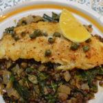 Catfish with Ras El Hanout Collard Greens and Beluga Lentils