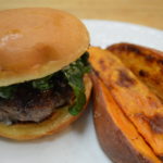 Hoisin and Shitake Burgers with Miso Mayonnaise and Roasted Sweet Potato Wedges