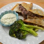 Lebanese Lamb and Beef Arayes with Roasted Broccoli with Za’atar Spices and Parmesan Cheese
