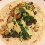Indian Roasted Cauliflower and Quinoa Wrap with a Quick Pickled Cucumber Relish and Yogurt Sauce
